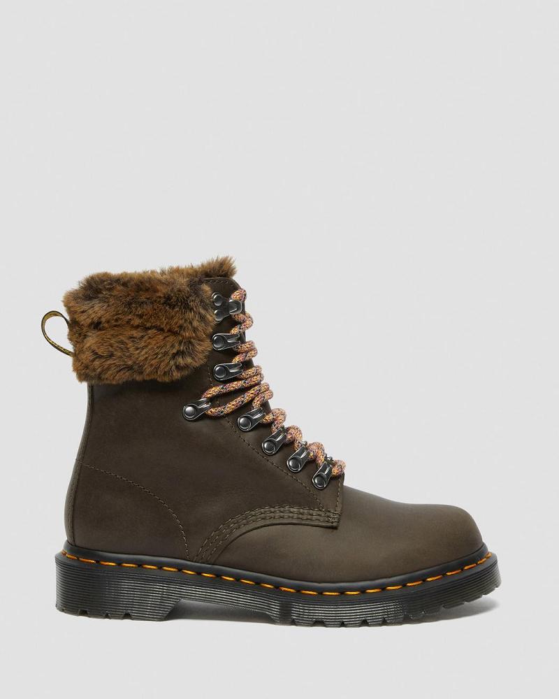 Grey Women's Dr Martens 1460 Serena Collar Faux Fur Lined Winter Boots | CA 277CTV